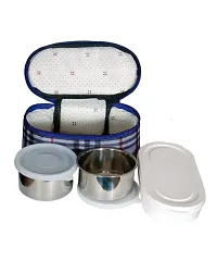 School Bag Tiffin Stainless Steel Fit Double Decker Insulated Lunch Box Set with Bag Cover Air Tight (jagdamba)-thumb2