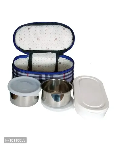 School Bag Tiffin Stainless Steel Fit Double Decker Insulated Lunch Box Set with Bag Cover Air Tight (jagdamba)-thumb3