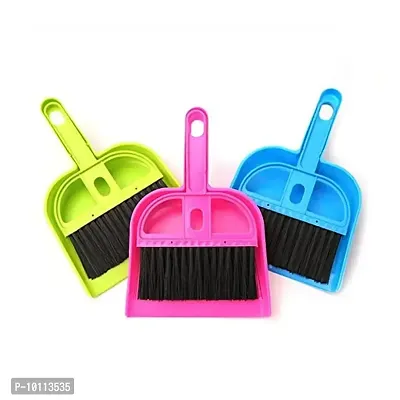 3 Pcs Pack Mini Cleaning Brush Small Broom Dustpans Set Desktop Sweeper Supadi with Brush for Home Cleaning (Multi Color)-thumb0