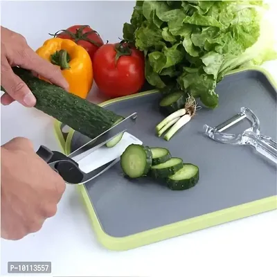 Clever Cutter- 2 in 1 Food Chopper Slicer Dicer Vegetable and Fruit Cutter Kitchen Scissors Knife Board - Transparent, Black-thumb3