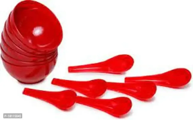 Red Soup Bowl Set of 6 bowls and 6 spoons-thumb0