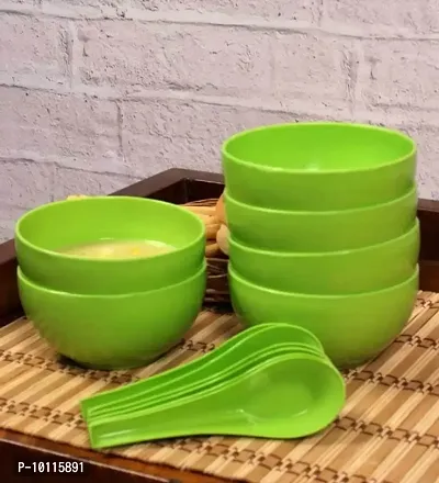 Green Soup Bowl Set of 6 bowls and 6 spoons