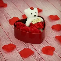 Combo - Valentine Gift for Wife Husband Girlfriend Boyfriend Girls Boys - Valentines Special Artificial Rose with Teddy Gift Set(Heart Box)-thumb1