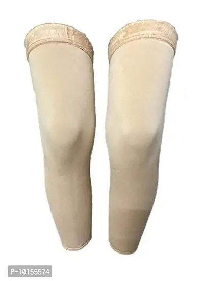 Cream Unisex Woolen Thermal Warm Leg Warmers and Finger less Long Socks Protective Knee Cap