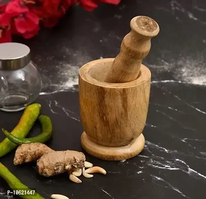 Wooden Mortar  Pestle Set Spice Mixer Kitchen khalbatta Okhli Masher (Brown Finish)-thumb2