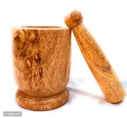 Wooden Mortar  Pestle Set Spice Mixer Kitchen khalbatta Okhli Masher (Brown Finish)-thumb5
