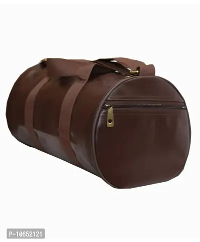World Unisex Leatherette 26 L Tan Brown Duffel Gym Bag with side pocket zip close