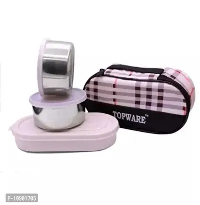 Elite School lunchbox set 2 STEEL CONTAINER , 1 PLASTIC OVEL BOX WITH BAG MIX DESIGN