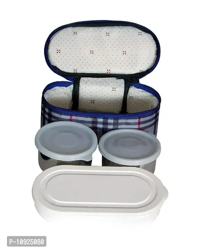 2 pieces BDPE Stainless Steel Fit Double Decker Insulated Lunch Box Set for Office Men, Women, School Kids with Bag Cover