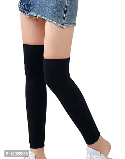 Black Women Winter Warm Fur Long Leg Warmers Over Knee High Footless Socks-thumb0
