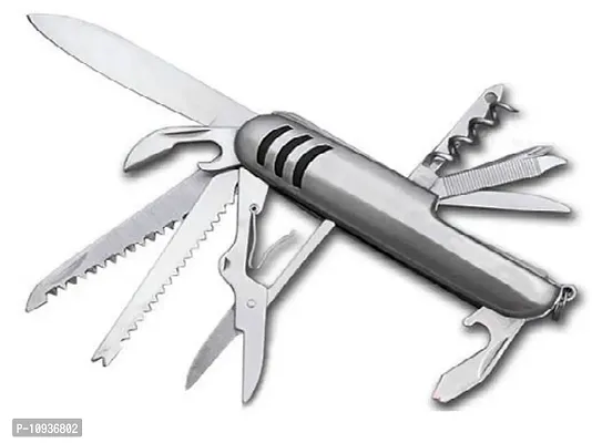 Knife Multipurpose 11 in 1 Stainless Steel Swiss Pocket Knife Multitool (Silver) Multi-utility Knife  (Silver)-thumb0