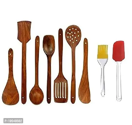 Combo of 9 pieces - 7 WOODEN TOOLS WITH SILICON BRUSH AND SPATULA