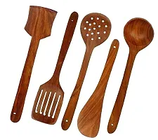 Set of 5 Handmade Wooden Non-Stick Serving and Cooking Spoon Kitchen Tools-thumb1