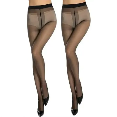 SSRS Women Girl's Full Length High Waisted Pantyhose Stockings (Pack of 2) (Black)