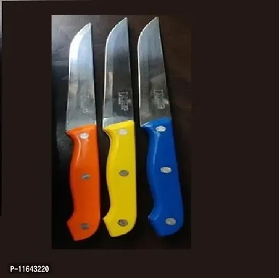 3 pcs Plastic Easy To Use Strong And Durable Stainless Steel Multicolor Kitchen Knife-thumb0