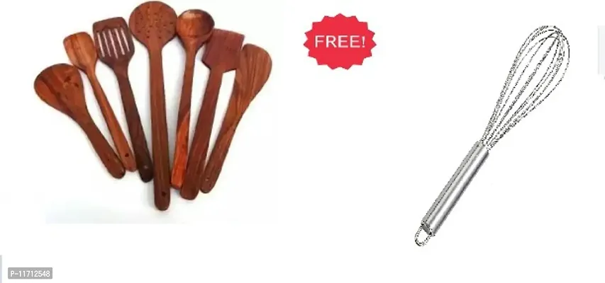 Combo Set-of-7 Hndmade Wooden Kitchen Tools with free Hand blender