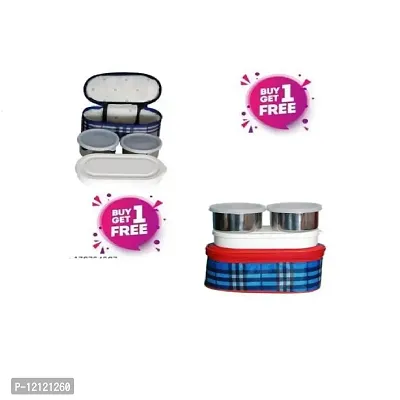 2 Pieces TOPWARE Combo Steel Lunch Pack With Bag 3 Containers Lunch Box (750 ml,) 2 SS CONTAINER , 1 PLASTIC OVAL BOX WITH BAG ,