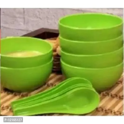 Green Round Serving Soup Bowl, Namkeen Bowl, Maggie Bowl Set of 6 with 6 Spoons-thumb0