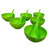 Green Round Serving Soup Bowl, Namkeen Bowl, Maggie Bowl Set of 6 with 6 Spoons-thumb1