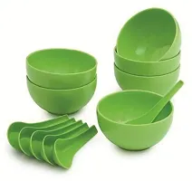 Green Round Serving Soup Bowl, Namkeen Bowl, Maggie Bowl Set of 6 with 6 Spoons-thumb2