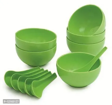 Green Round Serving Soup Bowl, Namkeen Bowl, Maggie Bowl Set of 6 with 6 Spoons-thumb3