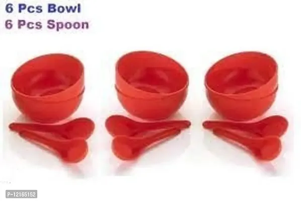 Red  Set of 6 with 6 Spoons  Round Serving Soup Bowl, Namkeen Bowl, Maggie Bowl