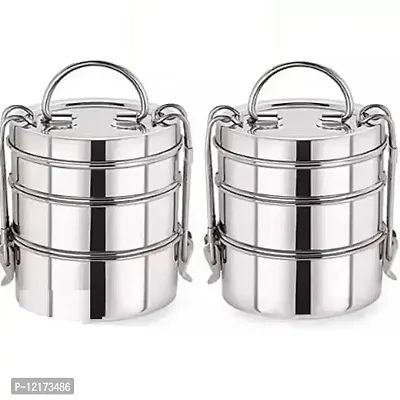 Pack of 2  (7X 3) Stainless Steel Clip Tiffin Box Clipper Stainless Steel Tiffin Box Lunch Box Tiffin C-thumb0