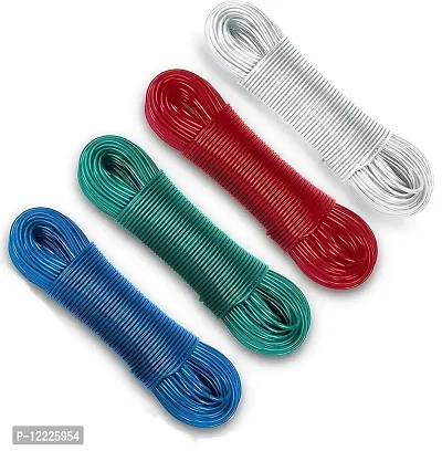 4 Pieces 20 Meter PVC Coated Steel Anti-Rust Wire Rope Washing Line Clothesline Mix color