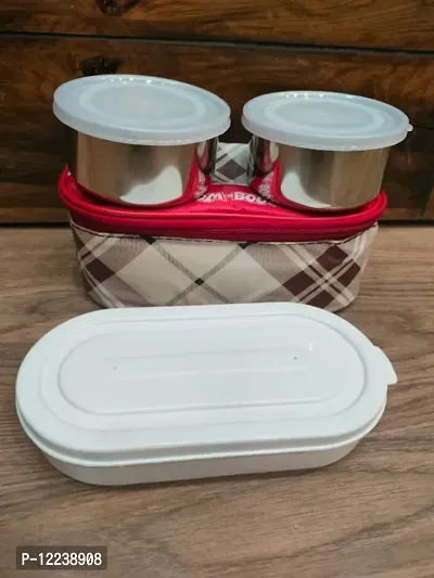 Hum Tum Boom Boom Lunch box  3 containers - 2 steel and 1 plastic for chapati Best Lunch box bag tiffin-thumb0