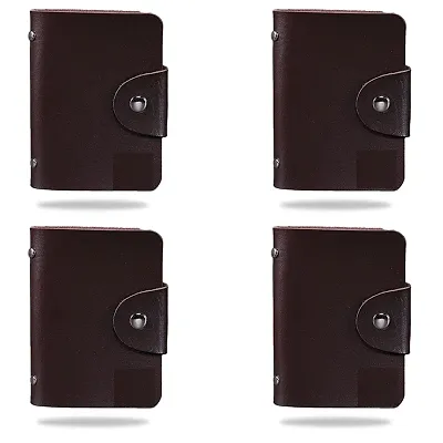 Brown 4 pcs Button ATM CARDHOLDER Leather Credit Card Holder/Business Card Holder/ATM Card Holder for Women Men