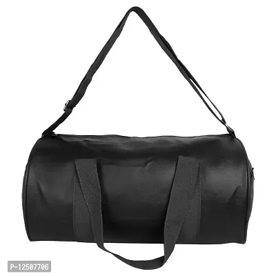 Black PU Leather Gym Duffel Bag Shoulder Gym Bag with Side Compartments for Men, Women, Boys  Girls-thumb3