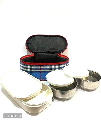 Corporate Lunch Stainless Steel Small Containers Set 2 and 1 Big Plastic Containers Jagdamba-thumb0