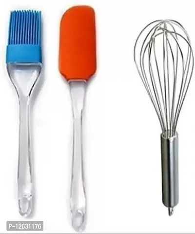Bakery Tools Combo of 3 pcs - Egg beater silicon spatula and brush 7 inches-thumb0