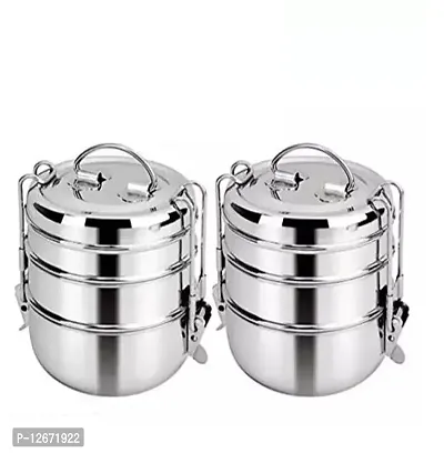 2 pieces 7 x 3 Stainless Steel 3 Compartment Lunch Box  Tiffin-thumb0