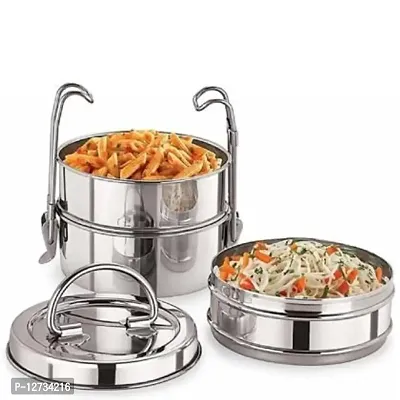 Stainless Steel 7x3 Three Compartment Tiffin Box for Office - Indian Tradition Tiffin Box, Lunch Box 3 Tier - 7x3