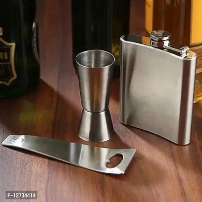 Combo of 3 - Gift Set Hip Flask Peg Measurer and Bottle Opener-thumb0