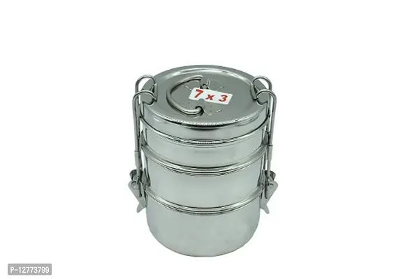 3 Tier Stainless Steel (Size: 7x3) Lunch Box | Tiffin Box