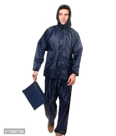 Navy Mens Rain Coat Stylish Comfortable and Waterproof (Top, Bottom, Cap and Cover)