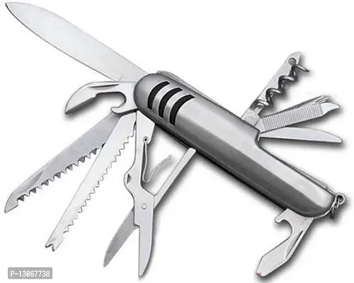 Multipurpose 11 In 1 Stainless Steel Swiss Army Style Pocket Knife Multi Tool - Silver-thumb0