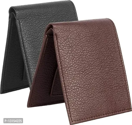 Combo Pack of 2 Khis PU Leather Mens  Boys Wallet (Black  Brown)-thumb0