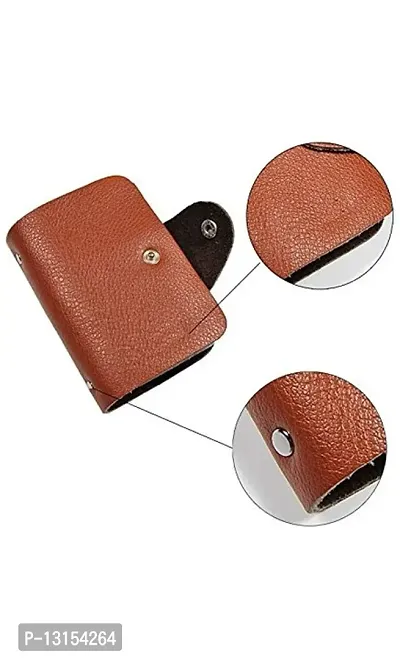 Button Brown Men and Women Slim Leather Wallet Card Case Card Holder-thumb0