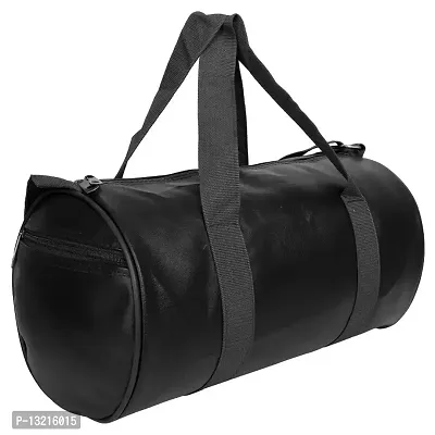 (Black) Sports Travel Bag with Shoulder Strap for Men and Women PU Leather Gym Duffel Bag