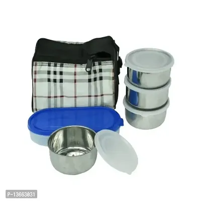 New Premium Luxe 5 Container Lunch Box - 4 steel containers and 1 microwave safe Chapati container and Insulated Bag