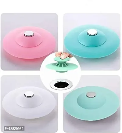 Pack of-4 Kitchen  Silicone  Sink Bathtub Wash-Basin Sealer Cover Drainer Water Stopper with Hair Catcher(Random Color)