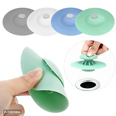 Pack of-4 Kitchen  Silicone  Sink Bathtub Wash-Basin Sealer Cover Drainer Water Stopper with Hair Catcher(Random Color)-thumb4