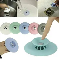Pack of-4 Kitchen  Silicone  Sink Bathtub Wash-Basin Sealer Cover Drainer Water Stopper with Hair Catcher(Random Color)-thumb2