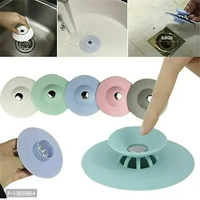 Pack of-4 Kitchen  Silicone  Sink Bathtub Wash-Basin Sealer Cover Drainer Water Stopper with Hair Catcher(Random Color)-thumb3