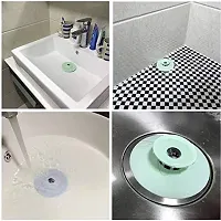 Pack of-4 Kitchen  Silicone  Sink Bathtub Wash-Basin Sealer Cover Drainer Water Stopper with Hair Catcher(Random Color)-thumb1