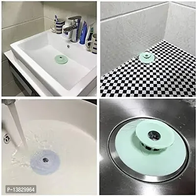 Pack of-4 Kitchen  Silicone  Sink Bathtub Wash-Basin Sealer Cover Drainer Water Stopper with Hair Catcher(Random Color)-thumb2