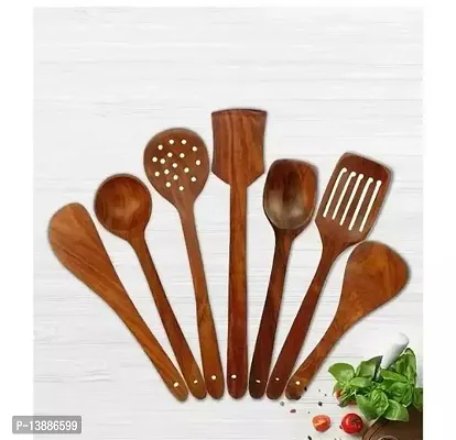 Set of 7 Wooden  Cooking Spoons Handmade best for Serving  , cooking spoon palta spatula etc-thumb0